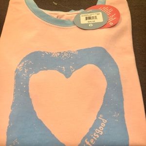 Girls Life is Good ringer tee NWT, Pink/Blue Heart